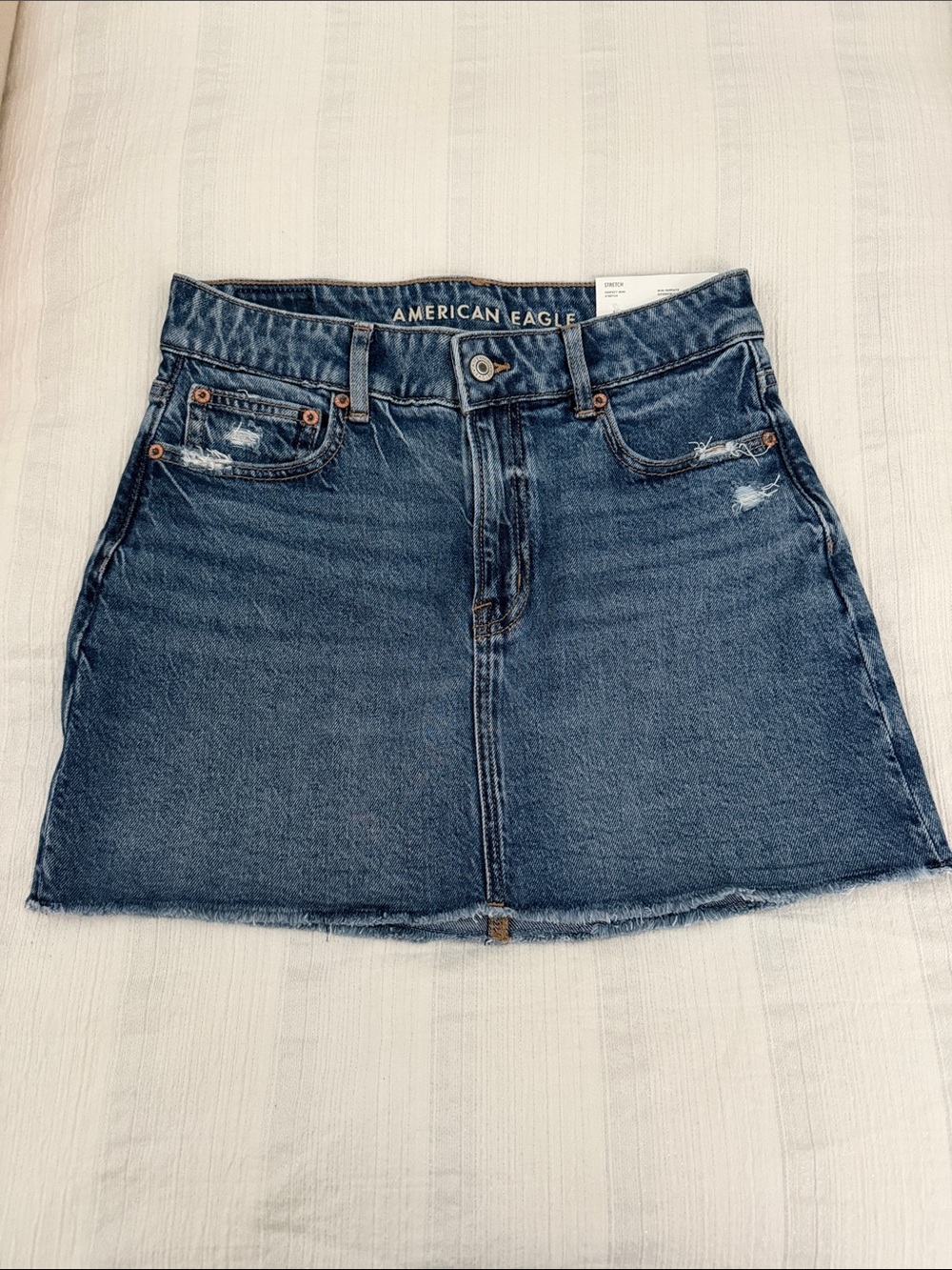 American Eagle Outfitters Dark Blue Distressed Denim Mini Skirt